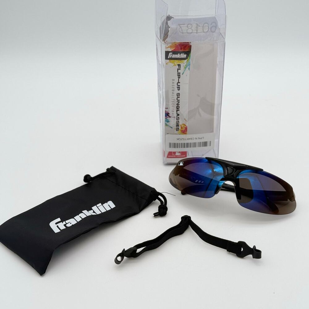 Franklin MLB Black Deluxe Flip-Up Sunglasses Blue Mirror Baseball Softball